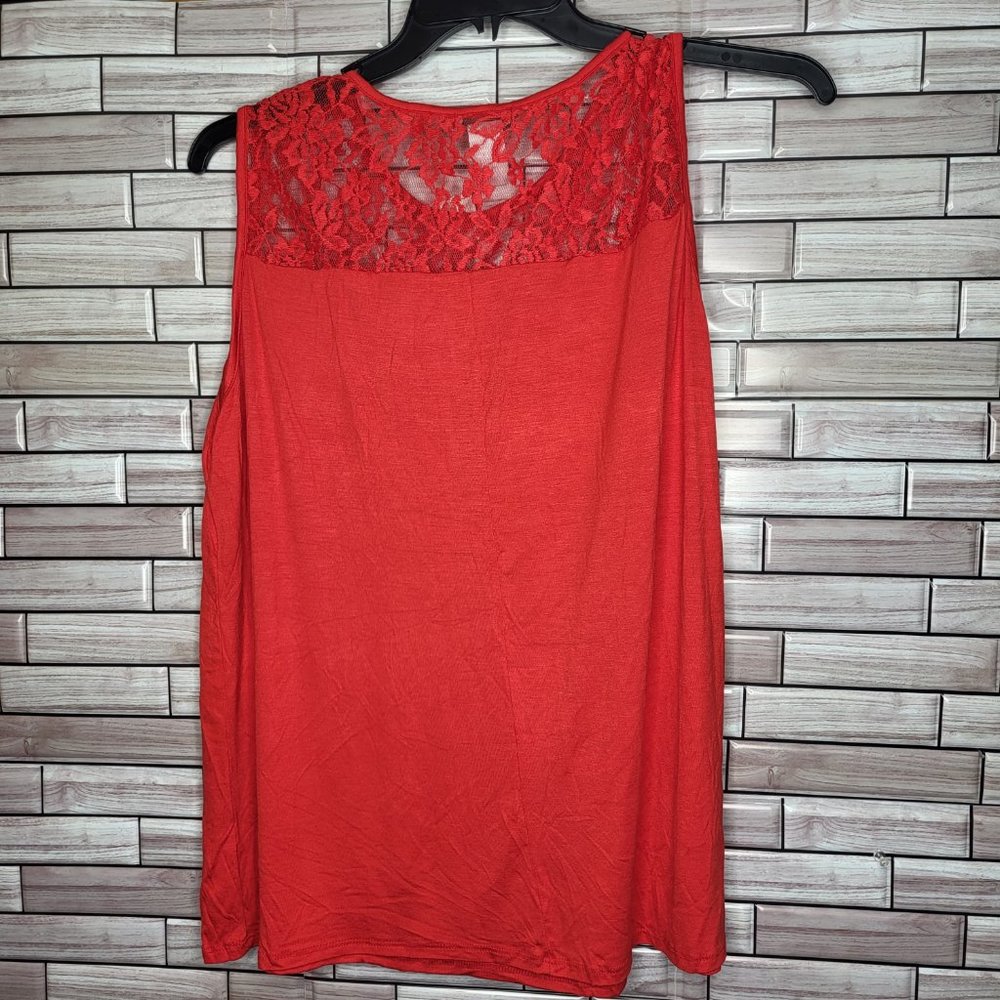 Stitch Wurks Los Angeles New Women's Size 1X Sleeveless Shirt Red Lace Comfy Top - Picture 2 of 7